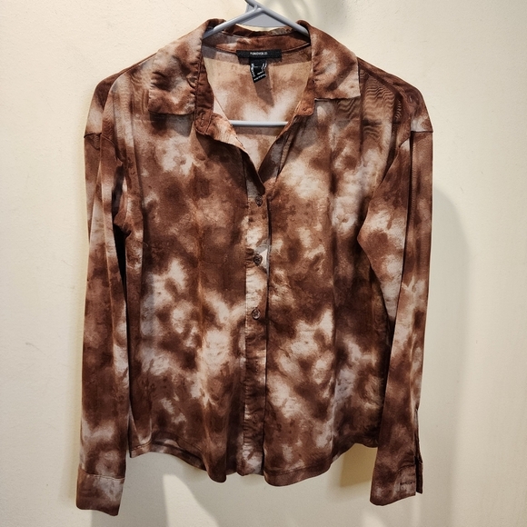 Forever 21 Women's Brown Tie Dye button Down shirt size S - Picture 1 of 9